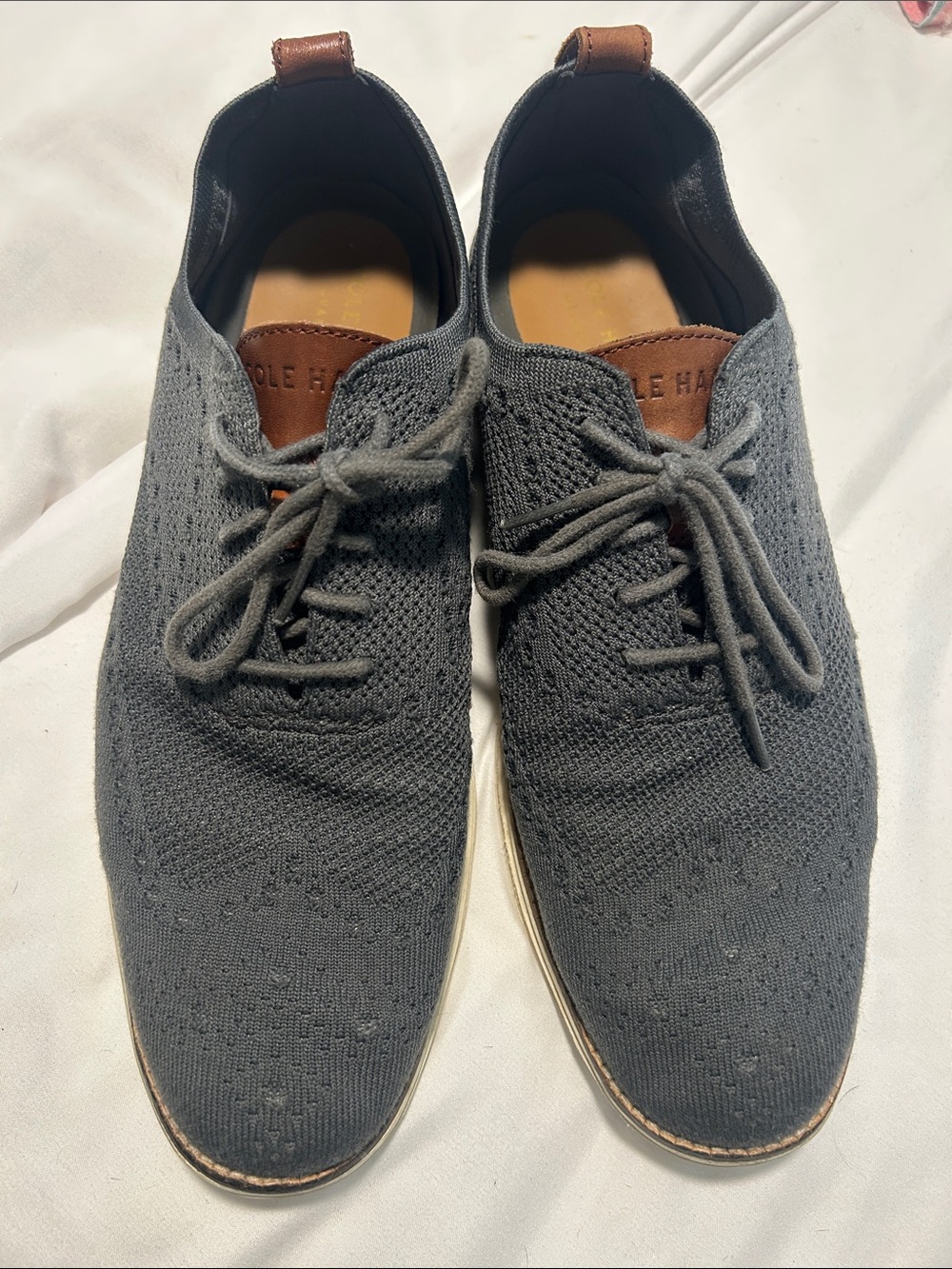 Cole Haan Gray Knit Lace-Up Derby Shoes with Brown Accents